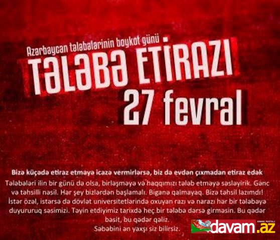 Fevralın 27-də “tələbə etirazı” élan edilib: Tələbələr dərsə gəlməməyə çağrılır