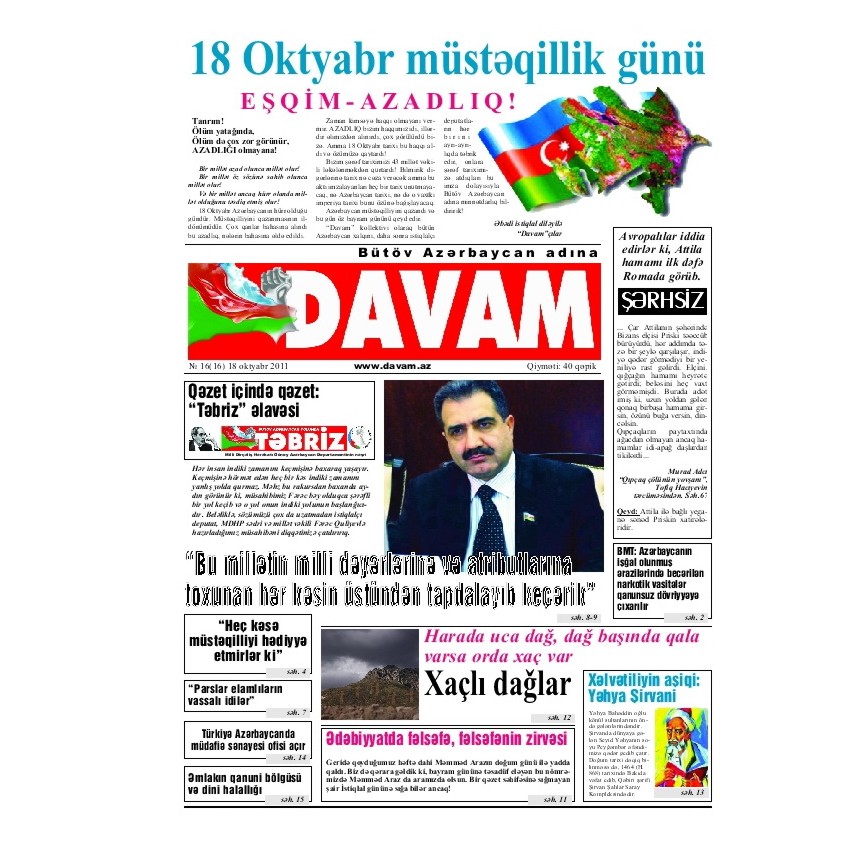 “Davam” qəzetinin 18 oktyabr tarixli sayı