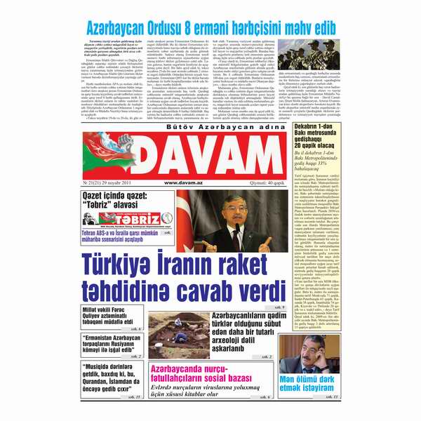 “Davam” qəzetinin 29 noyabr tarixli sayı