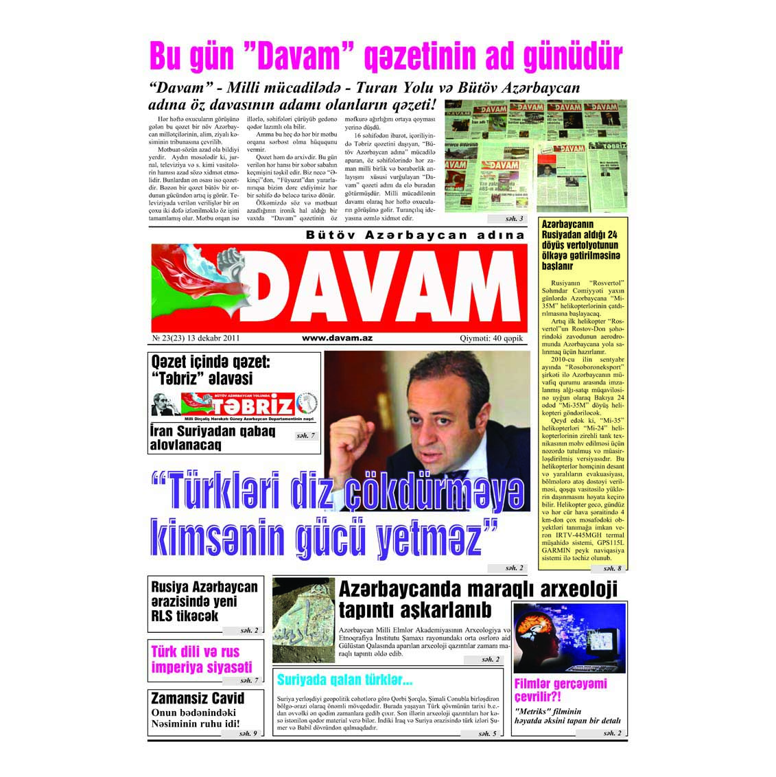 “Davam” qəzetinin 13 dekabr tarixli sayı