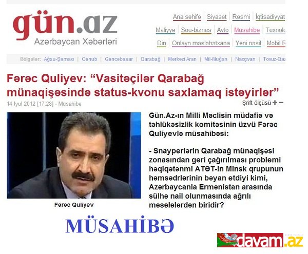 Fərəc Quliyev: “Vasitəçilər Qarabağ münaqişəsində status-kvonu saxlamaq istəyirlər”