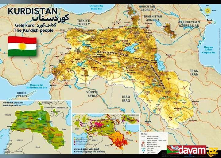 Kürdüstan Demokratik Partisi Azərbaycanın əksər şəhərlərini böyük Kürdüstan xəritəsinə salıb