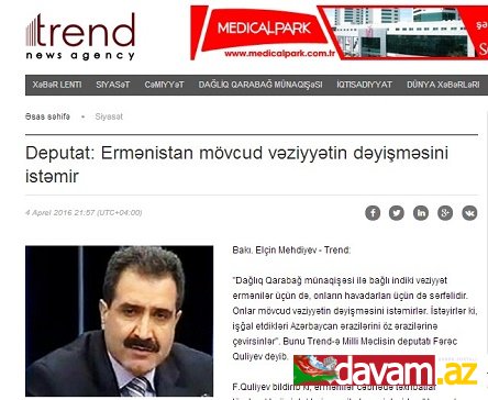 Fərəc Quliyev: Ermənistan mövcud vəziyyətin dəyişməsini istəmir