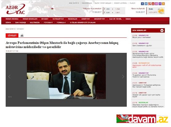 Avropa Parlamentinin Əfqan Muxtarlı ilə bağlı çağırışı Azərbaycanın hüquq müstəvisinə müdaxilədir və qərəzlidir