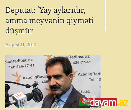 Deputat: Yay aylarıdır amma meyvənin qiyməti düşmür