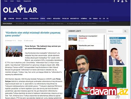 “Kürdlərin elan etdiyi müstəqil dövlətin yaşamaq şansı yoxdur”