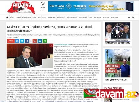 AZERİ VEKİL; ' RUSYA İLİŞKİLERDE SAMİMİYSE, PKK'NIN MOSKOVA'DA AÇTIĞI OFİS NEDEN KAPATILMIYOR?'