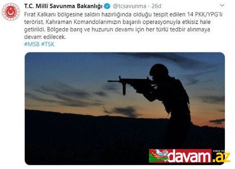 Suriya ərazisində 14 terrorçu zərərsizləşdirilib