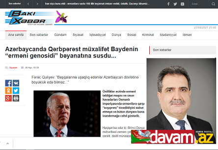 Azərbaycanda Qərbpərəst müxalifət Baydenin “erməni genosidi” bəyanatına susdu...