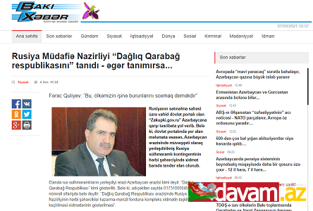 Rusiya Müdafiə Nazirliyi “Dağlıq Qarabağ respublikasını” tanıdı - əgər tanımırsa...